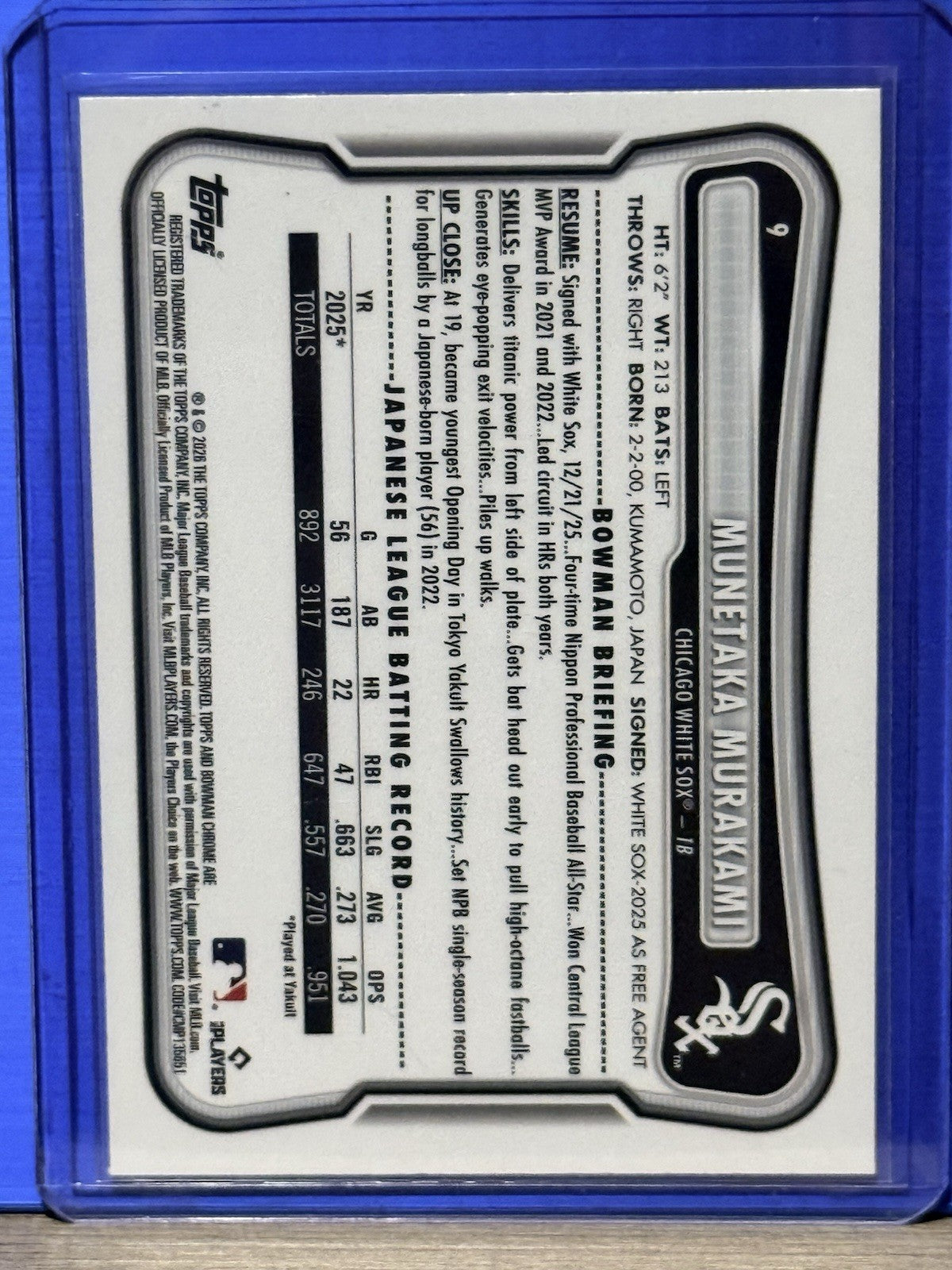 2026 Bowman Munetaka Murakami Mojo Refractor RC Rookie Chicago White Sox #9