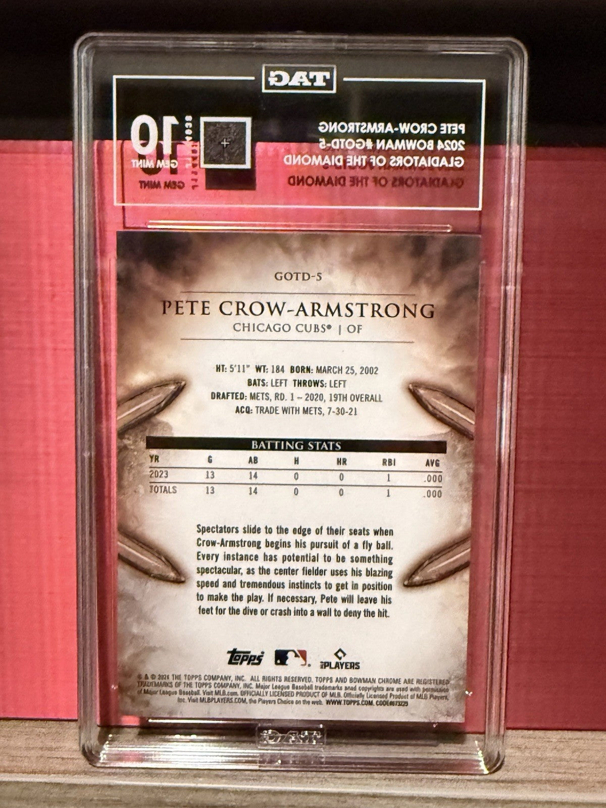 2024 Bowman Pete Crow-Armstrong Gladiators #GOTD5 TAG 10 💎 RC | Cubs Pop 1