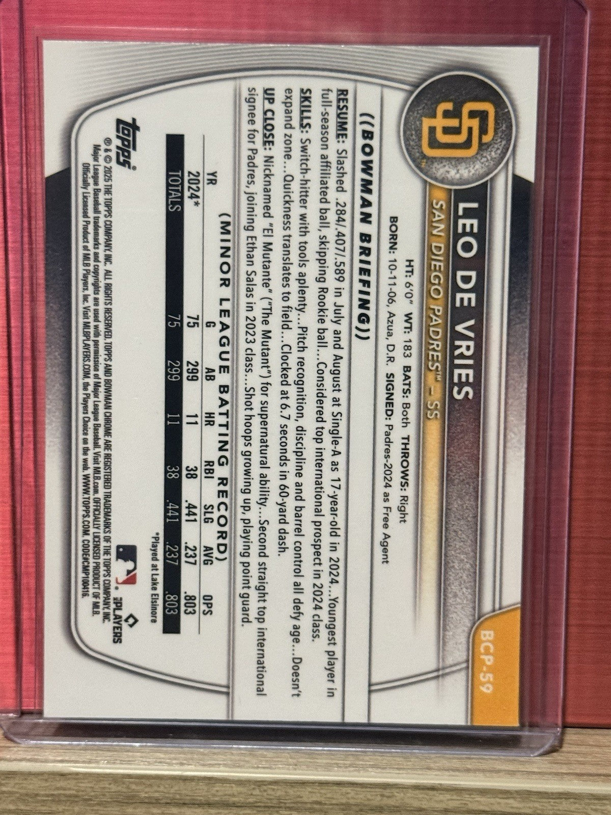 2025 Bowman Chrome Reptilian Leo De Vries San Diego Padres