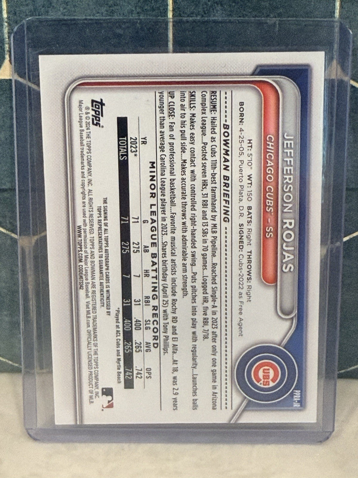 Jefferson Rojas 2024 Bowman Orange Auto /25 Cubs 🔥