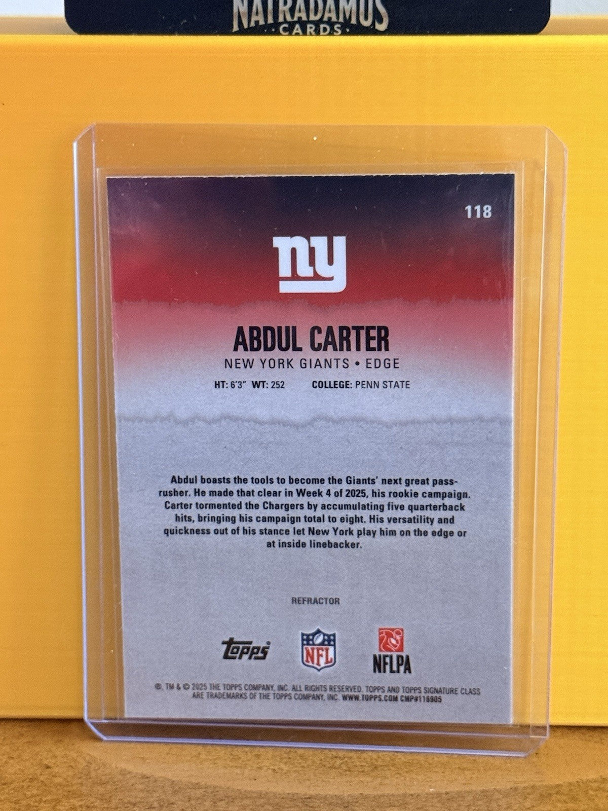 Abdul Carter Rookie Refractor 2026 Topps Signature Class-118- New York Giants