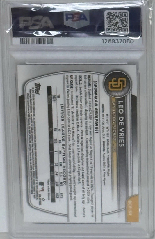Leo De Vries 2025 Bowman Chrome #BCP-59 Reptilian Refractor Prospect RC PSA 10