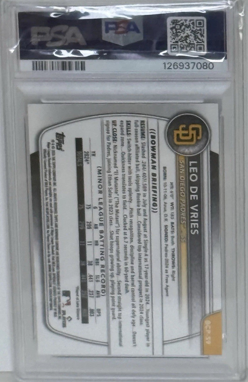 Leo De Vries 2025 Bowman Chrome #BCP-59 Reptilian Refractor Prospect RC PSA 10