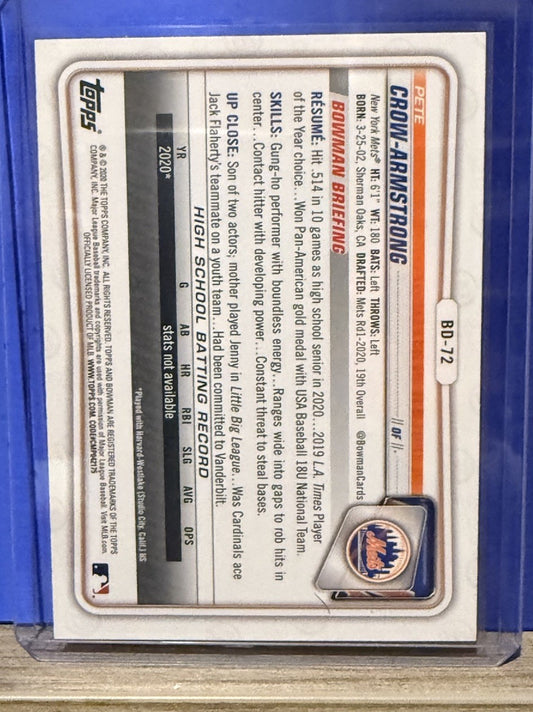 2020 Bowman Draft Pete Crow Armstrong Prospect #BD-72 Mets Cubs 1st Bowman