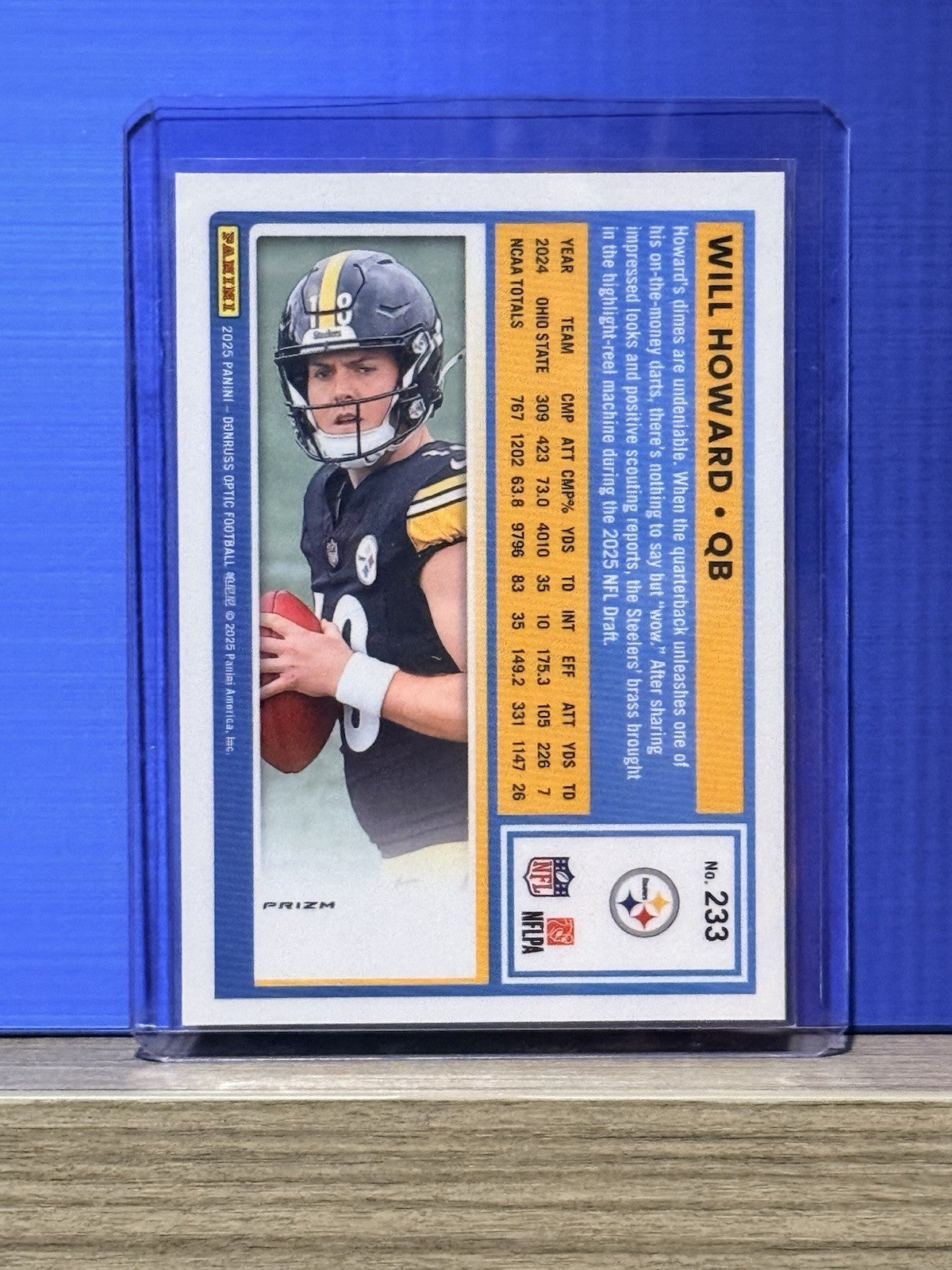 Will Howard 2025 Donruss Optic Rookie Purple Shock Parallel Pittsburgh Steelers