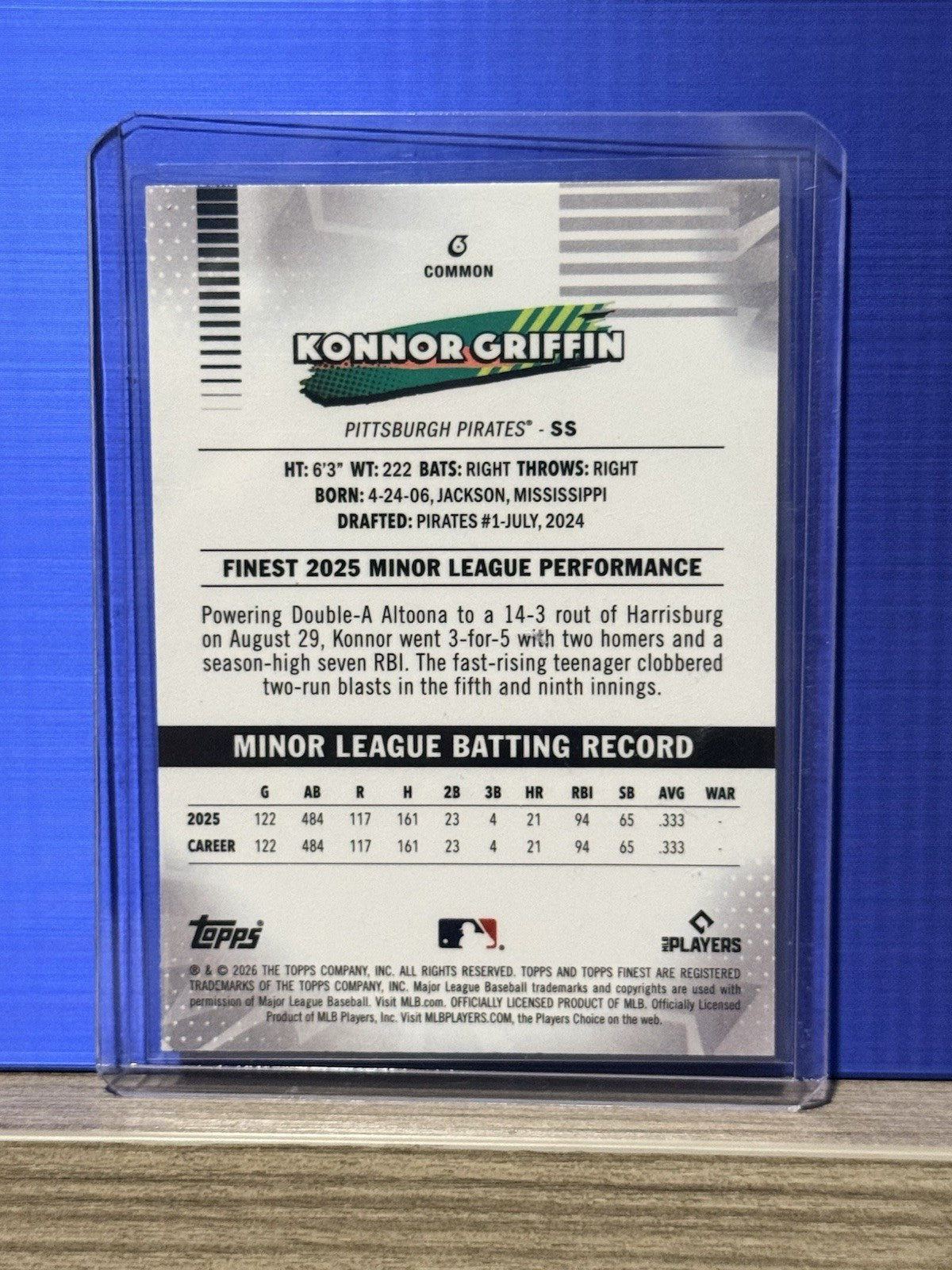 2026 Topps Finest Common Konnor Griffin RC Pittsburgh Pirates