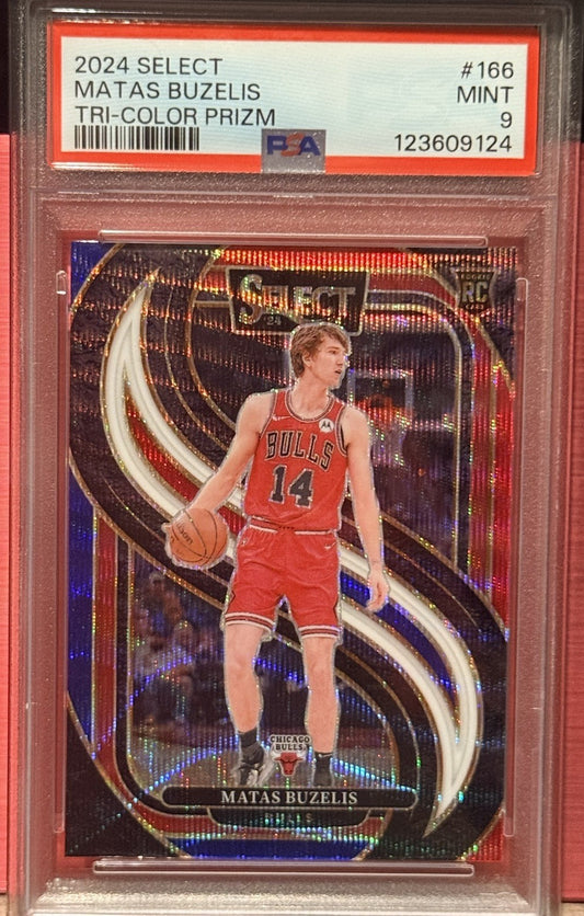 2024-25 Panini Select Premier Level Tri Color RC Prizm Mataz Buzelis PSA Mint 9