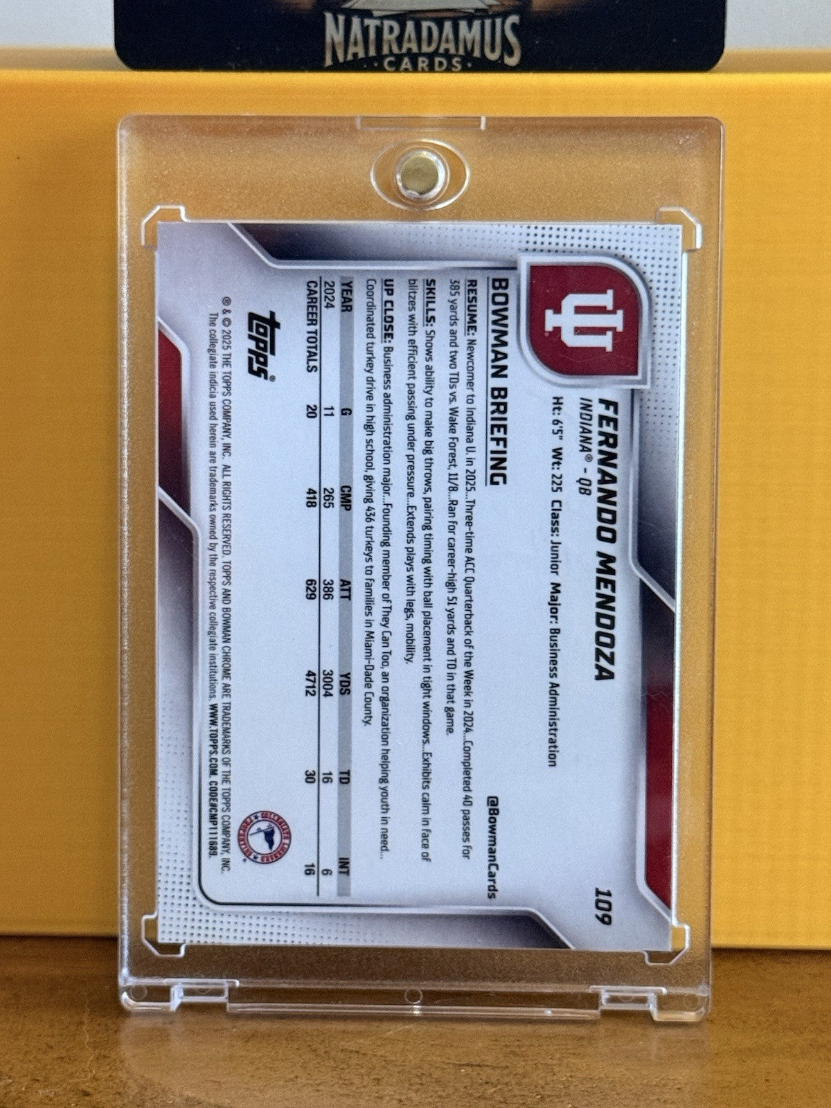 Fernando Mendoza 2025 Bowman Chrome 1st Bowman Indiana Hoosiers RC