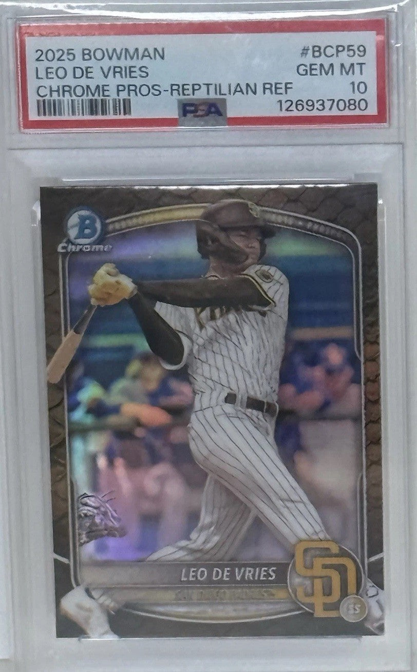 Leo De Vries 2025 Bowman Chrome #BCP-59 Reptilian Refractor Prospect RC PSA 10
