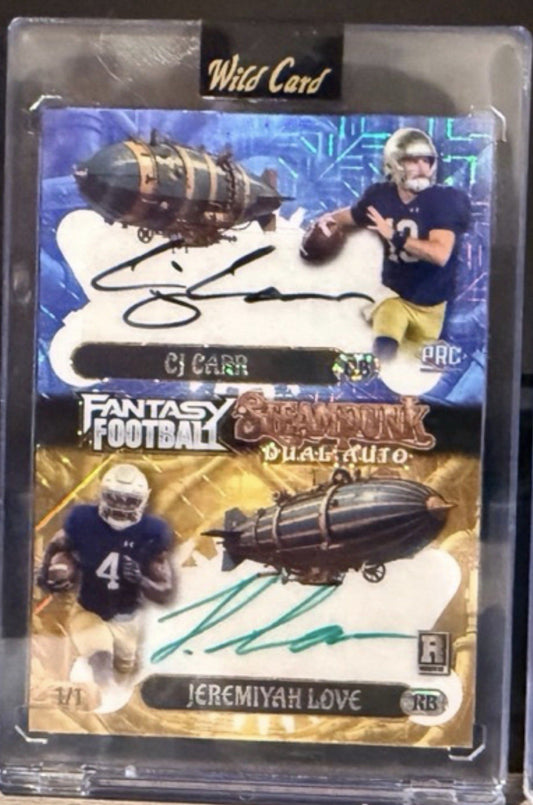 🔥Wild Card 2026 Fantasy Football Steampunk Dual Auto 1/1 CJ Carr Jeremiyah Love