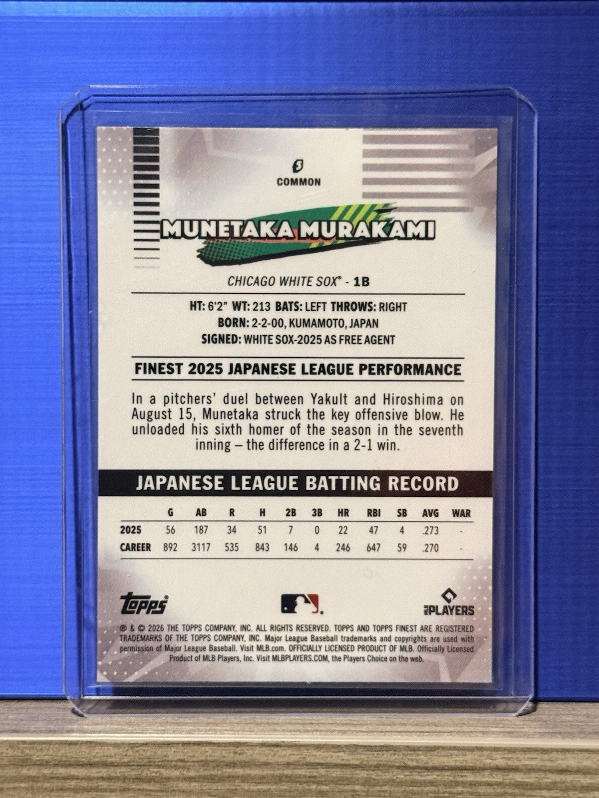 🔥🔥2026 Topps Finest Munetaka Murakami ***ROOKIE*** Chicago White Sox