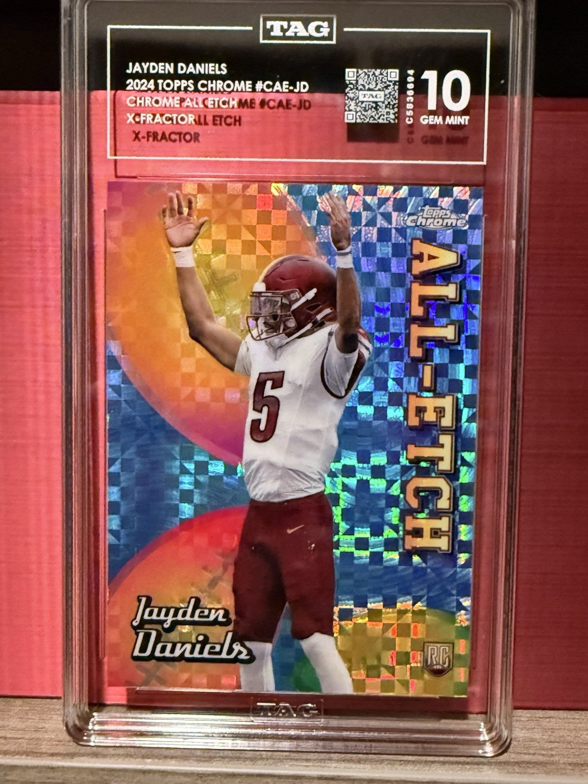 JAYDEN DANIELS - 2024 TOPPS CHROME - ALL ETCH - X-FRACTOR - TAG 10 - Rank #1 💎
