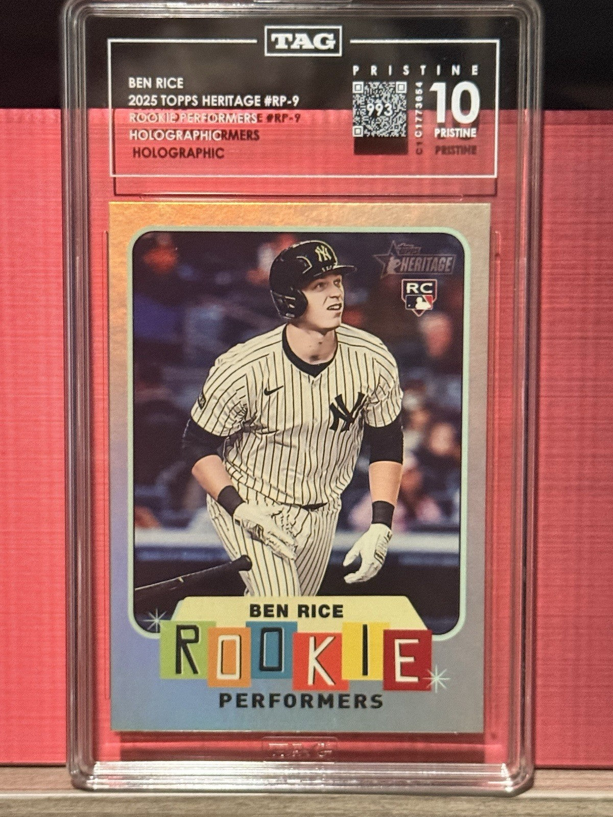 Ben Rice RC (Holographic) - TAG 10 PRISTINE - 2025 Topps Heritage RP-9 🔥