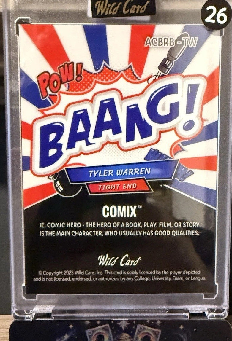 TYLER WARREN 2024 Wild Card COMIX POW BAANG WHAM Rookie RC! #'d 6/8 COLTS