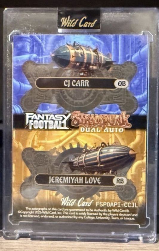 🔥Wild Card 2026 Fantasy Football Steampunk Dual Auto 1/1 CJ Carr Jeremiyah Love