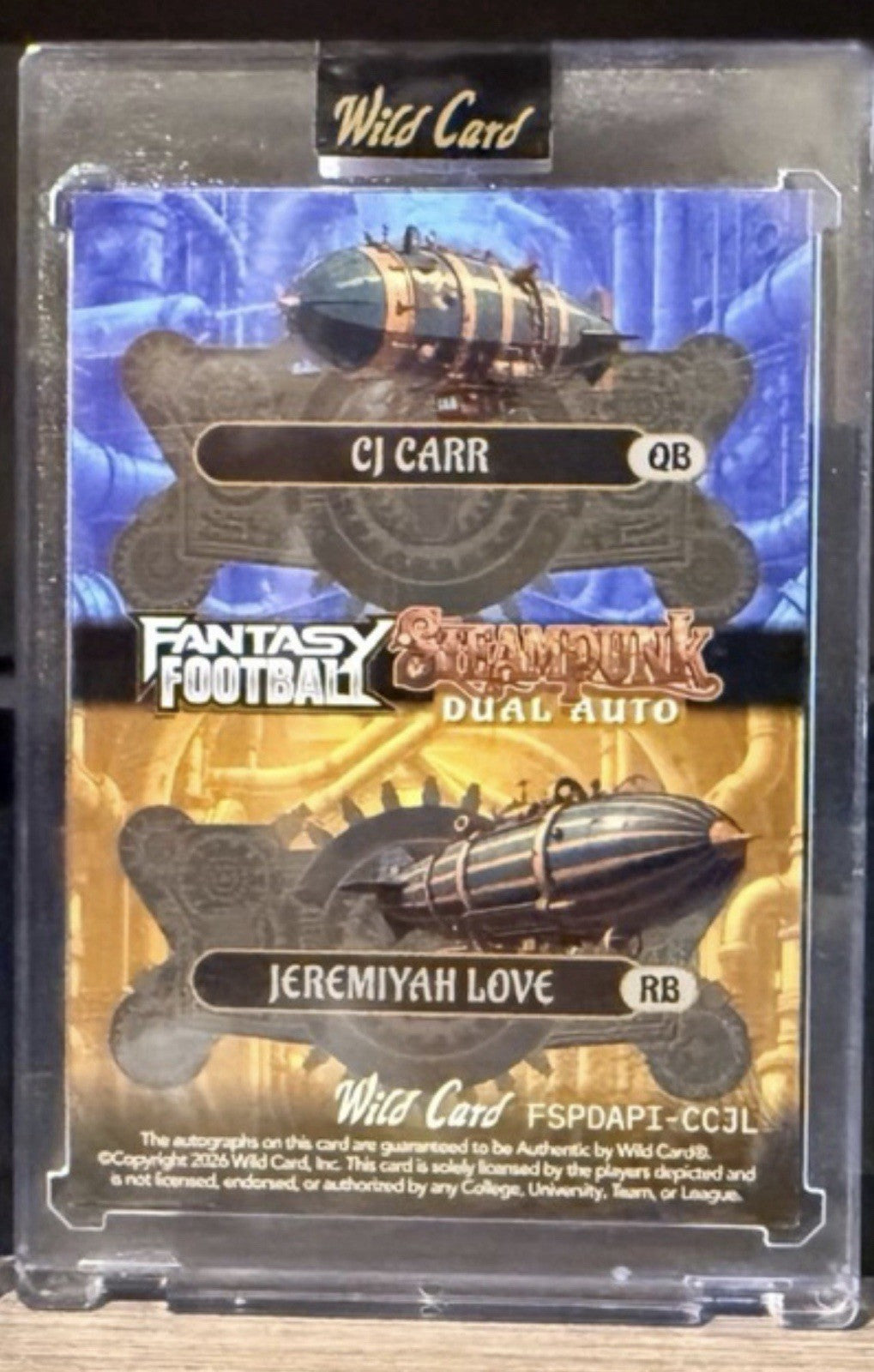 🔥Wild Card 2026 Fantasy Football Steampunk Dual Auto 1/1 CJ Carr Jeremiyah Love