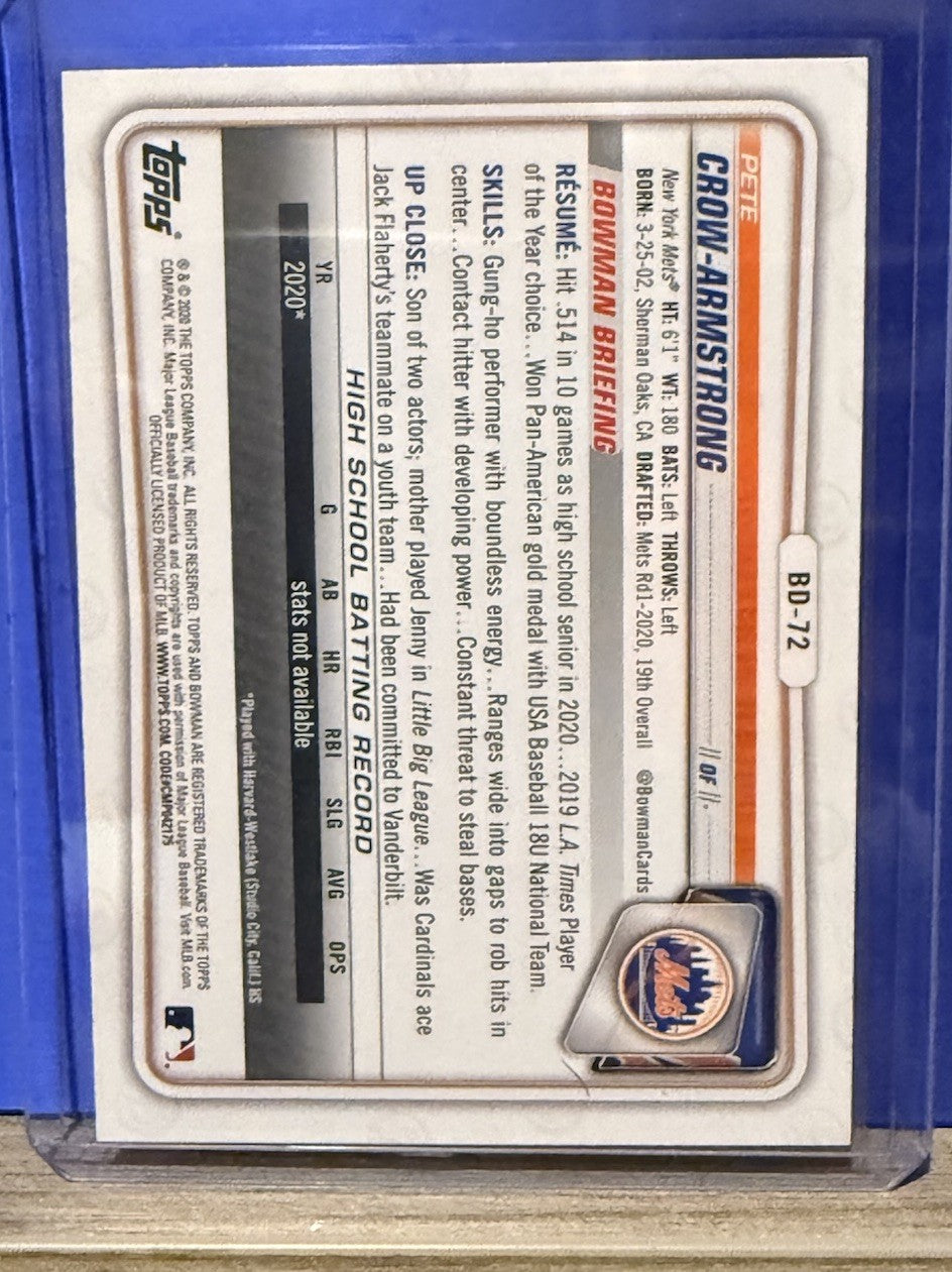 2020 Bowman Draft Pete Crow Armstrong Prospect #BD-72 Mets Cubs 1st Bowman