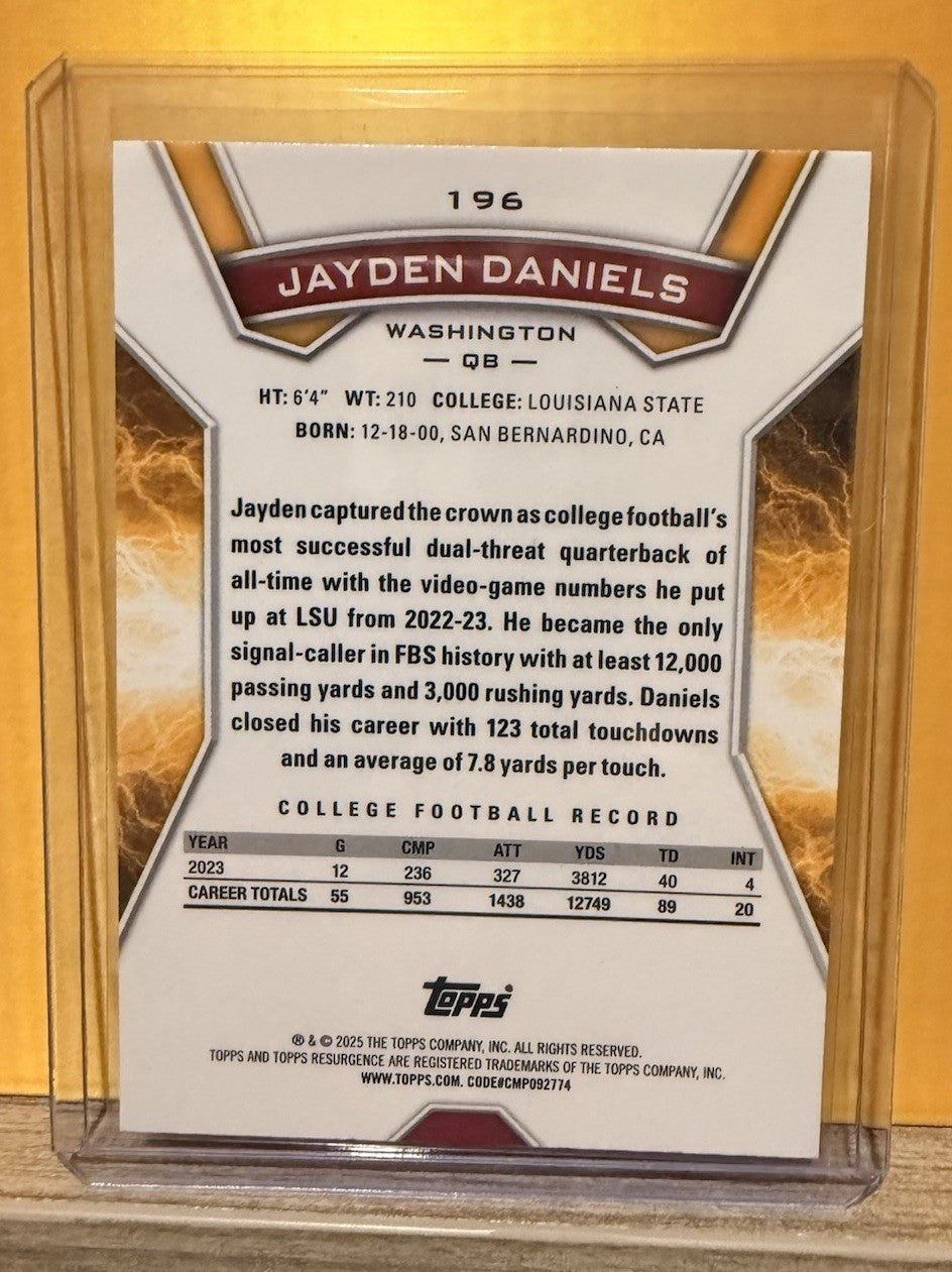 2024 Topps Resurgence Jayden Daniels Sky Blue and Pink Shock Rookie RC #196